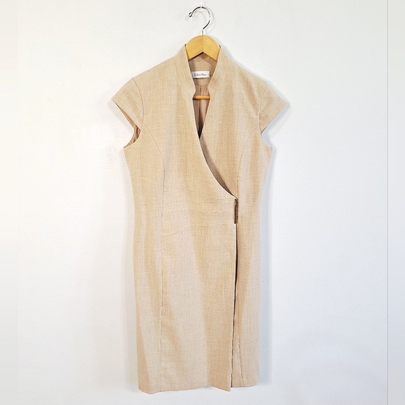 Calvin Klein Sheath Mandarin Collar Wrap Dress - Size 4 - Picture 1 of 6